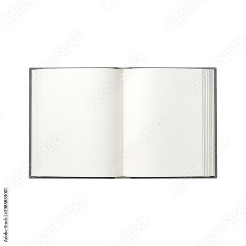 Open notebook with blank pages on transparent background.