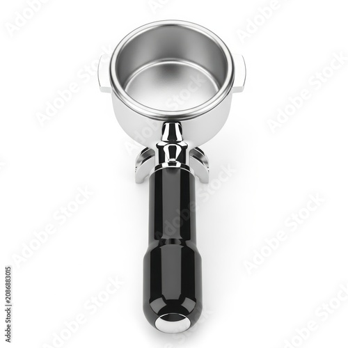 Chrome and Black Espresso Portafilter on White Background