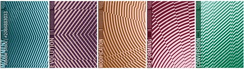 Canvastavla Abstract vector poster set of  checkered patterns morphing with wavy lines optical illusion vector illustration