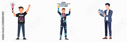 Celebrating 2026 Cable Wakeboard World Championships with trophies, medals, and sportswear