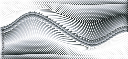 Abstract wave vector illustration with silver gradient lines on dark transparent background.