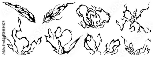Lightning black silhouette illustrations isolated on a transparent background