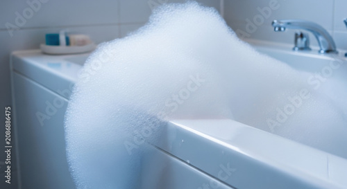 Overflowing Bathtub With Soothing Bubbles For Relaxation And Spa Experiences