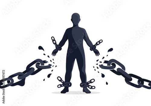 Φωτογραφία Silhouette man breaking free chains.