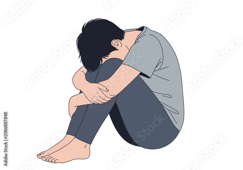Canvastavla Sadness in a young man sitting.