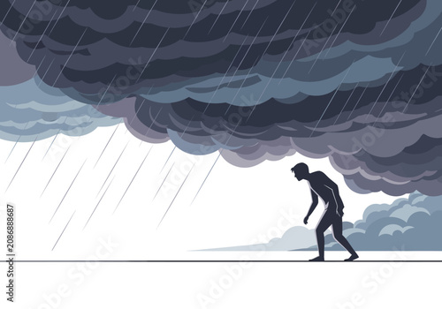 Photos Man walking in heavy rain storm.