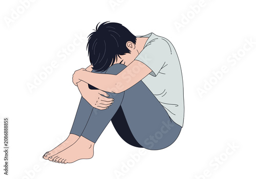 Quadro su tela Sad young person sitting alone crying.