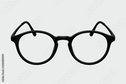 Canvastavla Modern Black Round Eyeglasses, Clear Lenses, Isolated on Gray Background