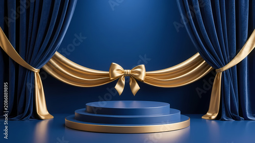Elegant blue stage with gold accents