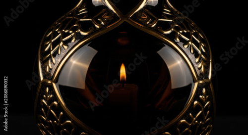 Ornate Lantern Illuminates Darkness With A Flickering Candle Flame