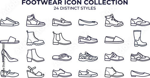 Foto Footwear Line Icon Collection Featuring Sneakers Boots Loafers Sandals Heels Sli