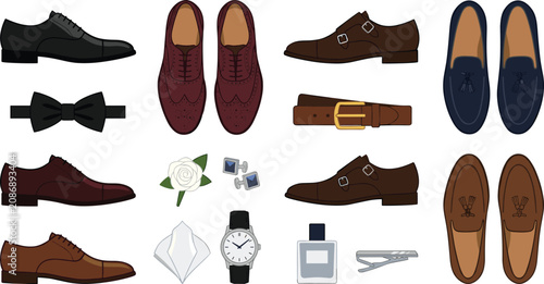 Foto Formal Men's Dress Shoes and Gentleman Accessories Collection Featuring Oxfords