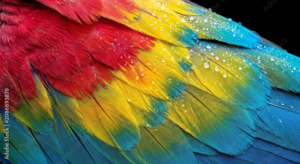 Obraz premium Full Frame Macro Background of Vibrant Scarlet Macaw Feathers