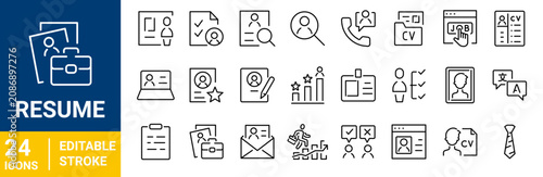 Photos Resume Icon Set, Containing Job Application, CV, Career, Recruitment and Employm