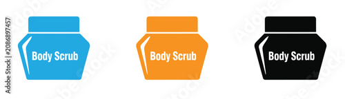 Quadro su tela Body Scrub Icon Set in Blue, Orange, And Black for Skincare and Beauty Concepts vector illustration