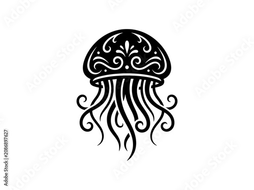 Photos Stylized Jellyfish Silhouette, Marine Life Illustration, Tribal Tattoo Design