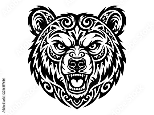 Tableau sur toile Tribal Bear Head Tattoo Design