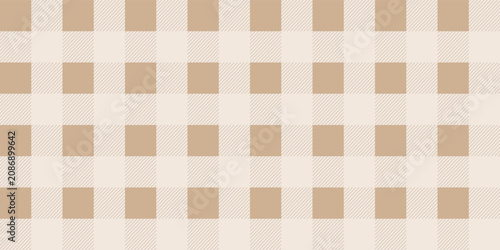 Gingham seamless pattern. Beige and white vichy background texture. Checkered tweed plaid repeating wallpaper. Natural nude fabric and textile swatch design. Vector eps10