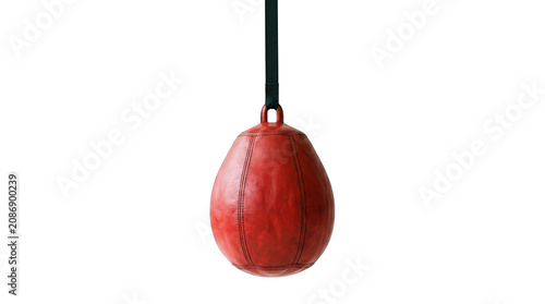 Red leather heavy punching bag for boxing training isolated on transparent background