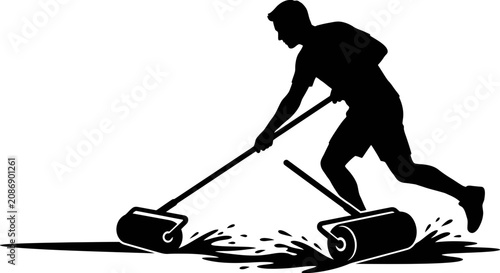 Us open court maintenance worker clearing water with roller