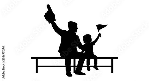 Father and son cheering as fans at us open tennis match