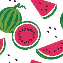 Fototapete Aquarell-Muster-Set 1 Juicy seamless pattern with watermelons  © BloomPix