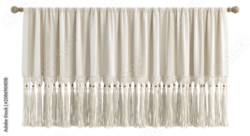 Photos Boho chic cream valance curtain with long tassels