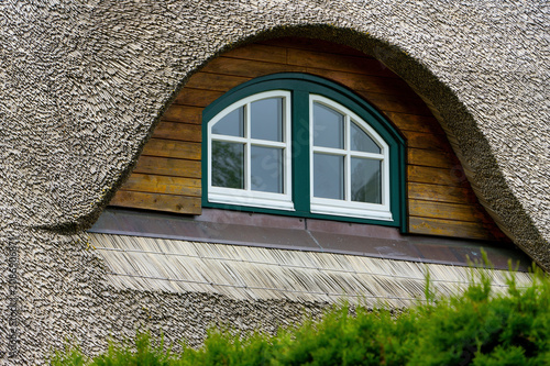 Photography Traditional Thatched Roof House with Moss Covered Reed Roof