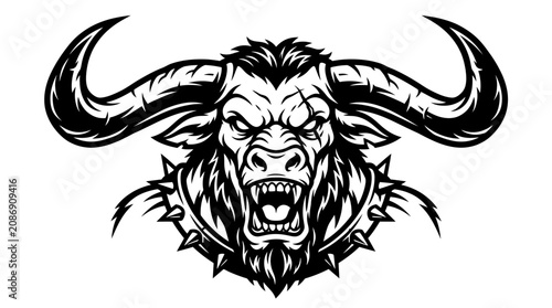 Tableau sur toile Fierce Bull Head Mascot Illustration - Aggressive Horned Animal