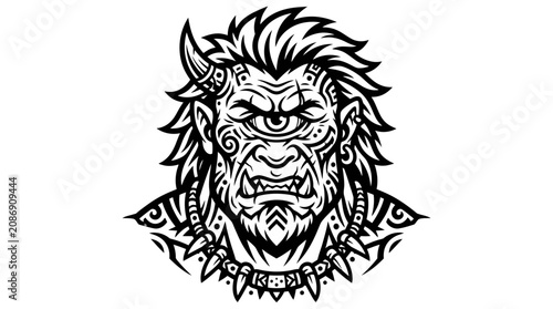 Bilde på lerret Fierce Cyclops Monster Tattoo Design with Tribal Markings