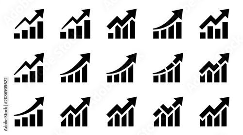 Fotografie Collection of Upward Trending Bar Chart Icons Representing Growth