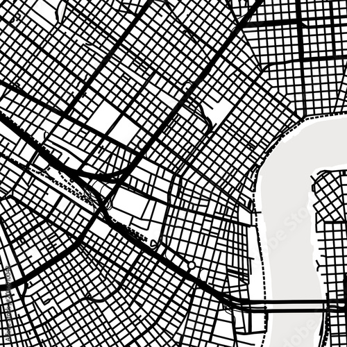 Symbol Map of the City New Orleans (Louisiana, USA) showing the city center with a simple road network of black lines