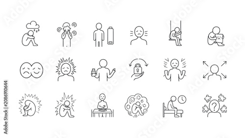 Photos Modern minimal line art icons illustrating common mental health conditions emoti
