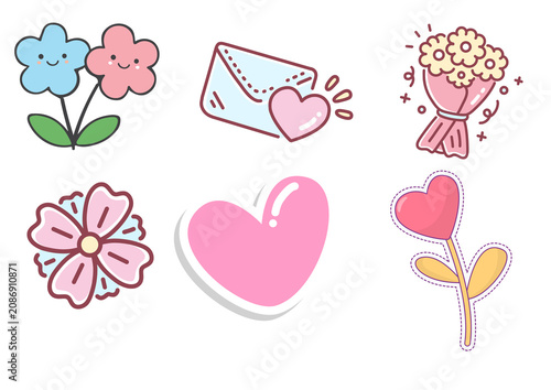 set of flowers and hearts