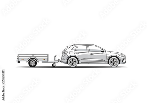 Принти на полотні SUV Car Towing Small Utility Trailer.