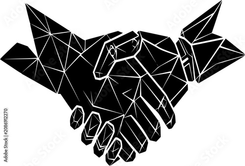 Geometric Linked Hands Silhouette - Minimal Black Vector for Collaboration and Human Tech Unity