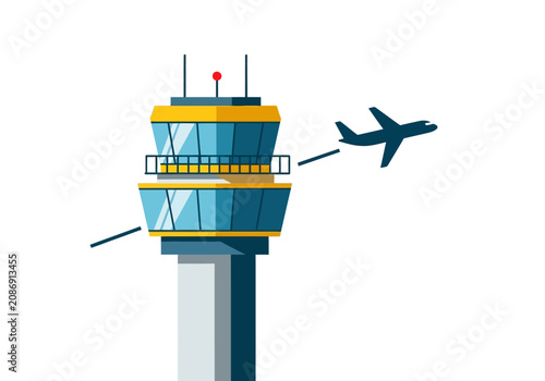 Air Traffic Control Tower with Plane.