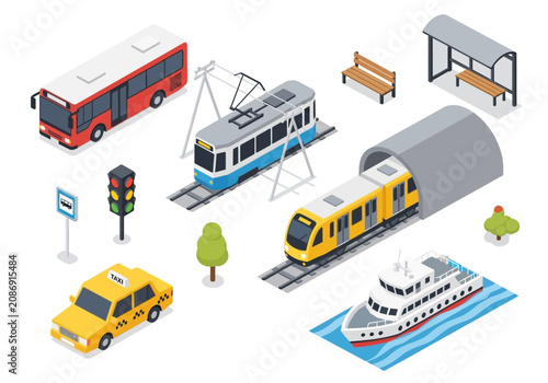 Isometric Transportation Vehicles and Infrastructure.