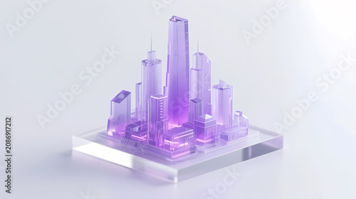 Miniature city made of transparent purple crystals
