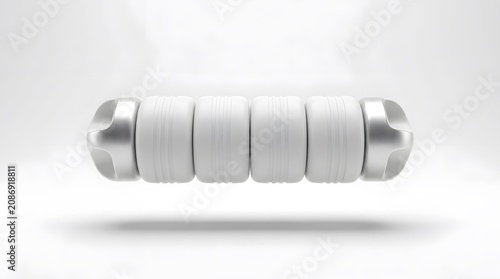 White Dumbbell Barbell Weights on Hovering Bar in Studio