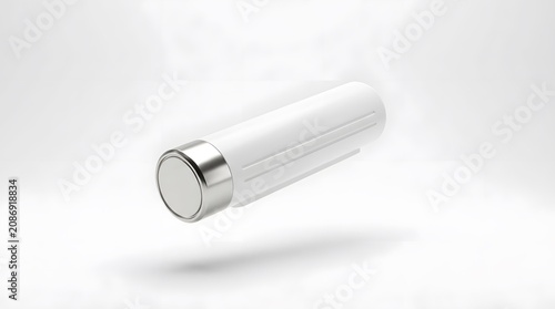 Shiny White Capsule with Silver Ends Hovering Over Silver Shadow