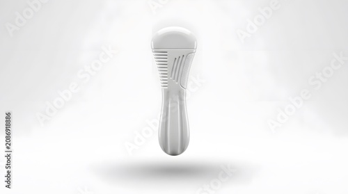 White Handheld Microphone Floating in Bright Studio