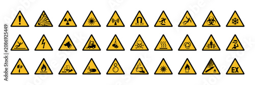 Hazard warning signs set, ISO 7010. Vector illustration
