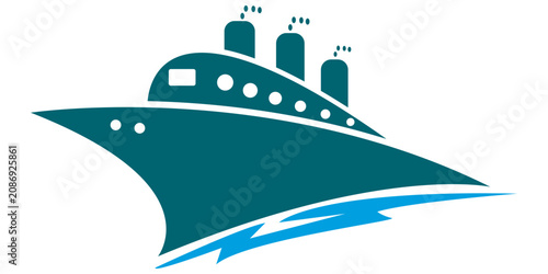 Minimalist vector cruise ship icon on white background.