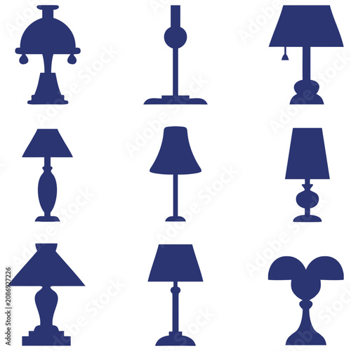 Принти на полотні Diverse table lamp icons for home lighting arrangements.