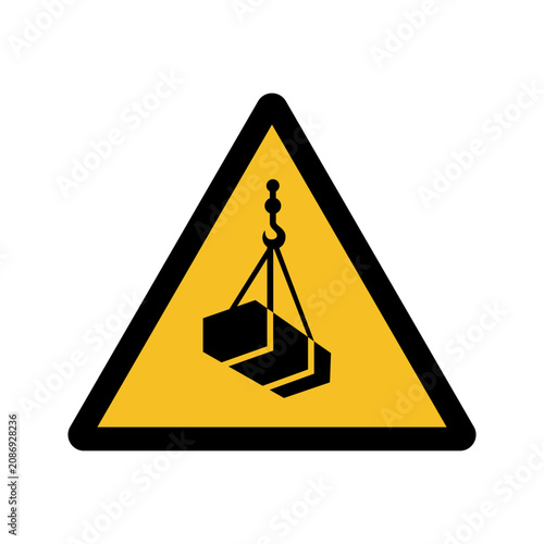 Hazard warning Overhead load black sign on yellow triangle. Vector illustration