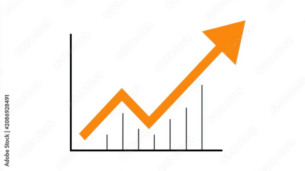 Obraz premium A line graph with an upward trend indicated by an orange arrow. 