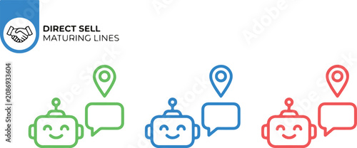 Cuadro en lienzo Chatbot icons, messaging symbols, direct sell maturing lines, colorful robot ill