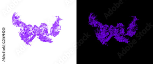 Purple fire flames on black and white backgrounds, vibrant violet gas fire blaze, ethereal purple smoke and heat energy for creative design