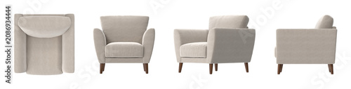 Fotografía Modern beige armchair with plush upholstery and tapered wooden legs